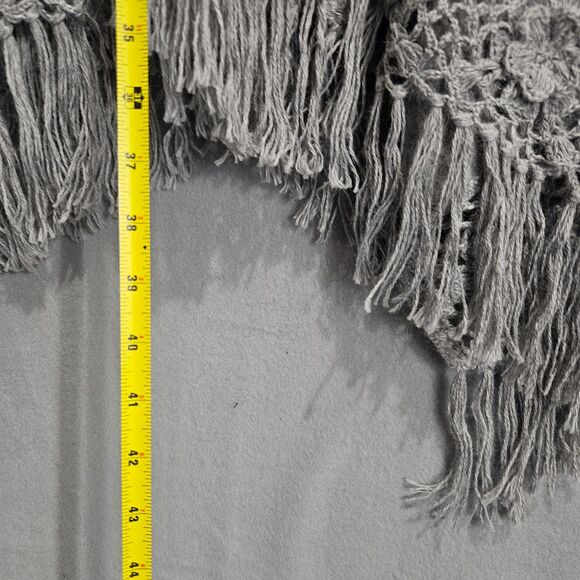 100% Alpaca Crochet Floral Trim Wool Shawl Soft Gray Boho Indie Fairycore - Picture 4 of 8